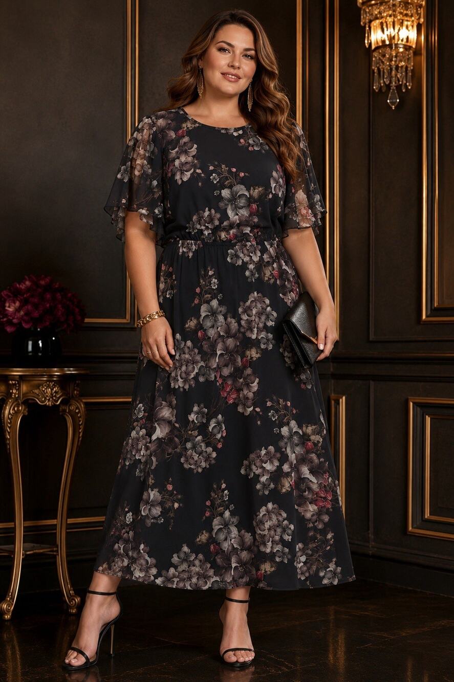 NEW Nine West Maxi Fit & Flare Dress Gray Floral Wedding Evening Party Cocktail